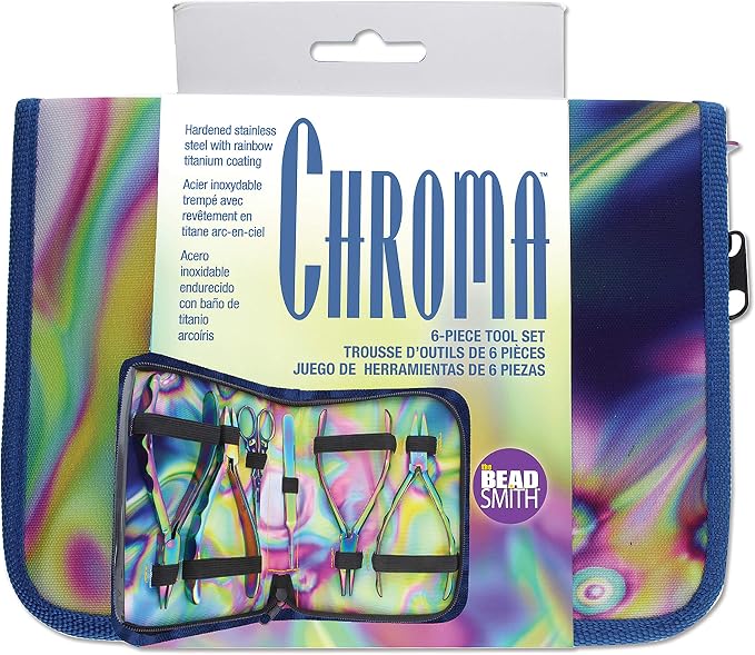 The Beadsmith 6-Piece Chroma Set - Jewelry-Making Tools Kit, Rainbow Titanium Finish, Includes 4 Pliers w/Tweezers and Scissors, Matching Case Included