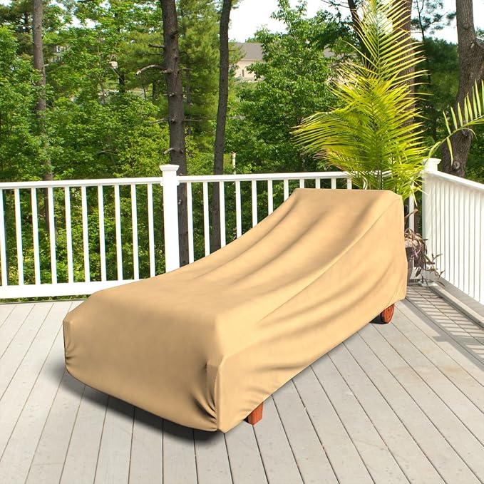 Budge All Seasons Patio Chaise Cover Lightweight, UV-Resistant, Large, Tan (Pack of 4)