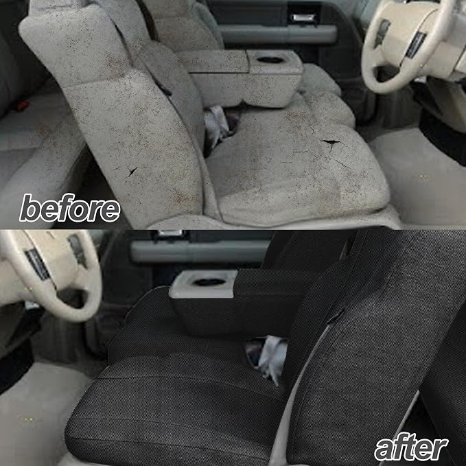 ESMING Heavy-Duty Knitted Fabric Front Seat Covers for Ford F150 XLT Super Cab 2004 2005 2006 2007 2008, Heavy-Duty, Non-Slip & Breathable-Black