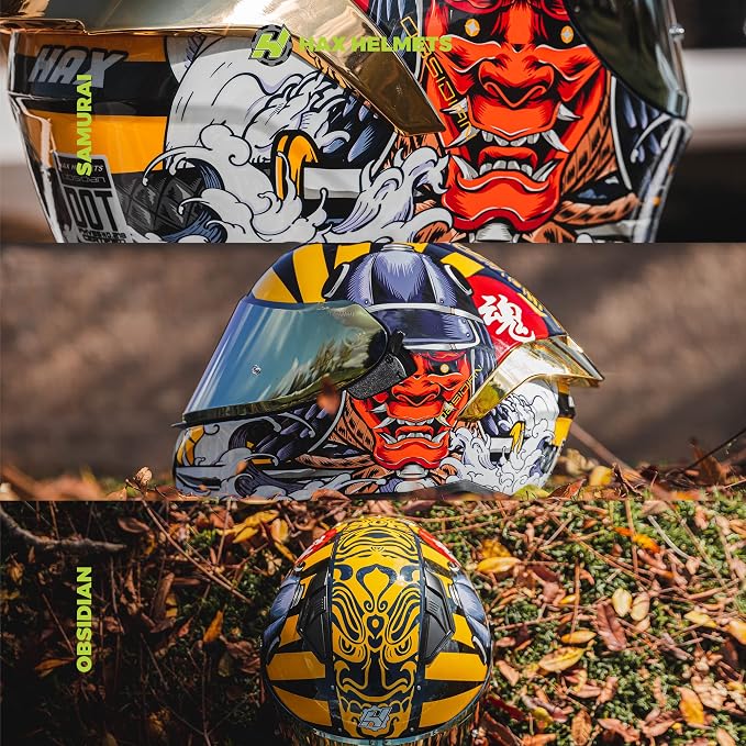 HAX Obsidian Full Face Dual Visor Adult Motorcycle Helmet for Motorbike Street Bike with Pinlock Ready DOT Approved Samurai Gold XXL