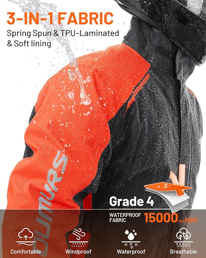 Oumurs Motorcycle Rain Suit - Waterproof Jacket & Pants for Men & Women, Lightweight Nylon Reflective Gear for Riding, Fishing, Golf, Hunting, Camping