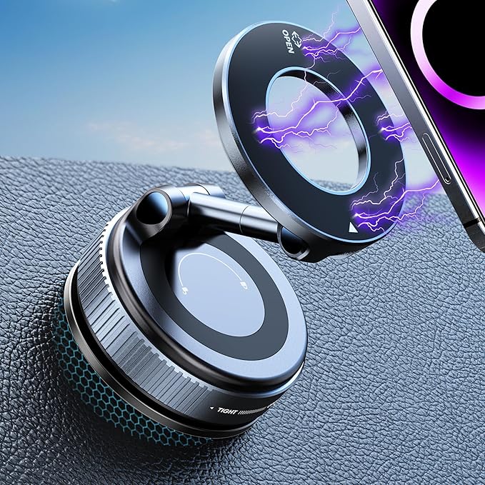 snanlen Upgraded 360° Nano Gel Vacuum Magnetic Phone Holder, Car Phone Holder for Magsafe[108+LBS Strongest Suction & 3000gf Strongest Magnetic], Suction Cup Phone Mount for Car/for iPhone 17 Pro Max