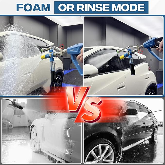 FIXFANS Pressure Washer Gun with Mini Foam Cannon, Dual Connector Accessory, Car Wash Foam Gun Kit - No-Dilution Foam Cannon Pro, 5 Power Washer Nozzle Tips & M22 Adapter, 1/4" Quick Connect