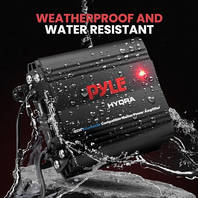 Pyle Auto 2-Channel Marine Amplifier - 200 Watt RMS 4 OHM Full Range Stereo with Wireless Bluetooth & Powerful Prime Speaker - High Crossover HD Music Audio Multi Channel System PLMRMB2CB, Black