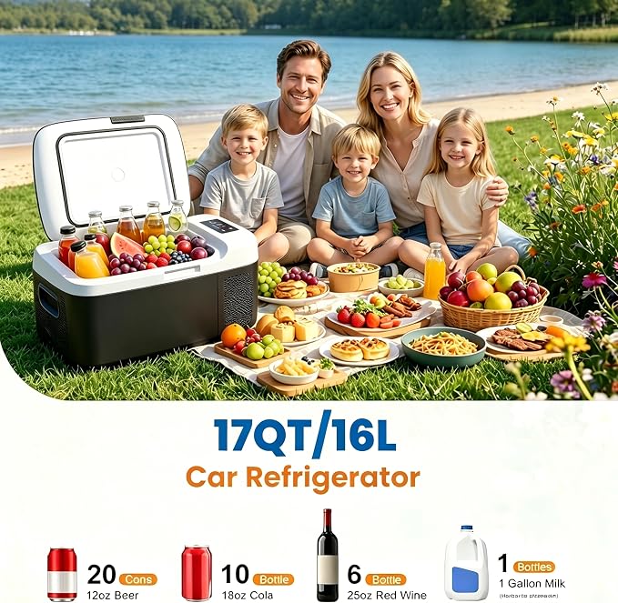 Simple Deluxe 12 Volt Refrigerator, 17QT Single Zone Electric Cooler, Car Fridge -4℉-68℉, Portable Refrigerator 12/24V DC 100-240V AC, Portable Freezer for Travel RV Camping Boat Home