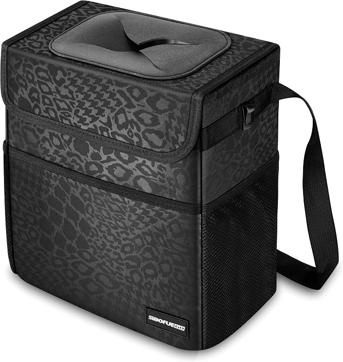 SIBOFUEGO Car Storage Combo – 70L Trunk Organizer & Leak-Proof Trash Can (Black Leopard)
