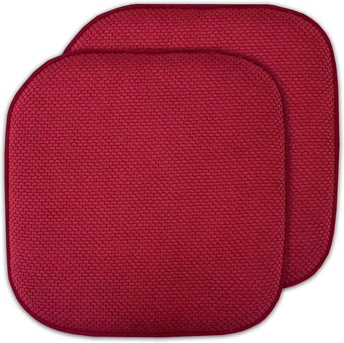 Sweet Home Collection Cushion Memory Foam Chair Pads Honeycomb Nonslip Back Seat Cover 16" x 16" 2 Pack Red