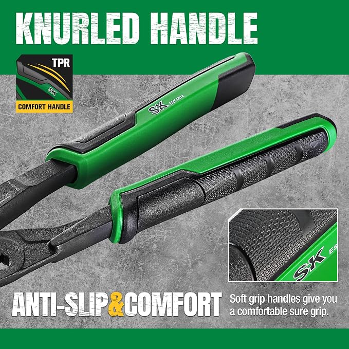 SK 10-Inch Pliers Wrench, Premium CR-V Construction, Smooth Parallel Jaws with Comfortable Grips