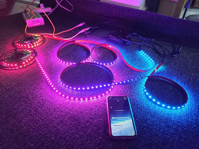 2PCS 5FT 1.4Meters 60" Rolls RGB Dream Color Chasing Flow Breath Strobe LEDs Tinted Full Black Out PCB Smoked Light Strips Bluetooth Remote Ctrl for Car Truck Slingshot