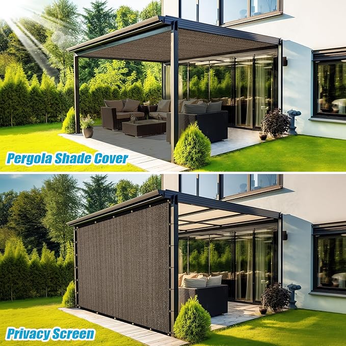 Amagenix 90% Shade Fabric 17'X 18' Mocha Sun Shade Cloth with Grommets for Pergola Replacement Shade Cover Canopy, Heavy Duty, Cable Zip Ties Included (We Customized)