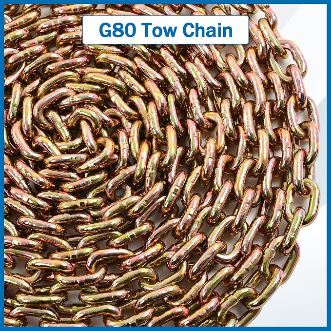 1/4 Inch x 16 Feet Transport Binder Chain G80 Safey Tow Chain with Grab Hooks 3300 Lbs Safe Work Load for Transporting Towing Tie Down Binding Equipment