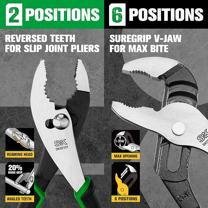 SK 5-Piece Pliers Set, 8" Long Nose, 9.5" Linesman, 8" Slip Joint, 8" Diagonal, and 10" Groove Joint, with EVA Foam Tool Organizer