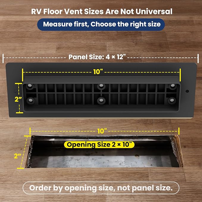 Safoner Aluminum RV Floor Register 2"x10" with Removable Cover, Lightweight Durable Camper Essential, Pet-Friendly RV Vent Accessories for Inside, 2 Pack-Black