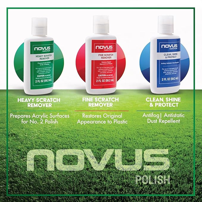 Novus Plastic Polish | Golf Cart Maintenance Kit | Includes Plastic Polish #3#2#1-2 Ounces Each, 2 Buffing Pads, Backing Drill Attachment, 3" Wool Pad, 3 Disposable Wipes