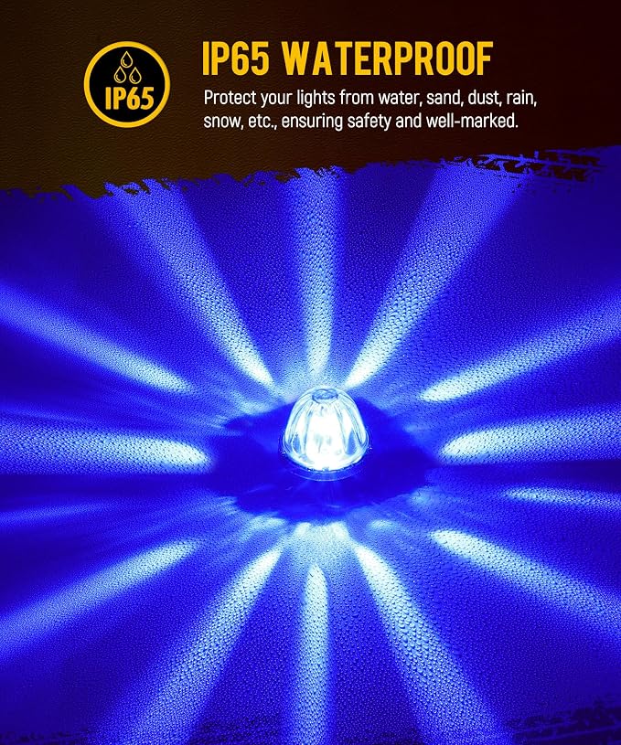 Partsam 2Pcs Glass Watermelon Lights [Patented] Clear Lens Blue LED Side Marker Clearance Lights with Bezel Replacement for Kenworth Peterbilt Freightliner Trucks