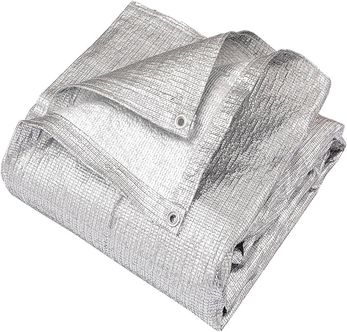95% Sun Block Heavy Duty Aluminum Foil Shade Cloth with Grommets,13ft x 13ft, Mesh Sun Block Fabric Cover, Canopy, Privacy Screen for Outdoor Patio, Garden, Backyard, Silver