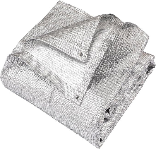 95% Sun Block Heavy Duty Aluminum Foil Shade Cloth with Grommets,8ft x 12ft, Mesh Sun Block Fabric Cover, Canopy, Privacy Screen for Outdoor Patio, Garden, Backyard, Silver