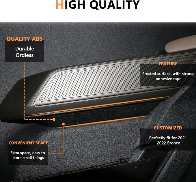 Front Door Handle Storage Tray Organizer Box for 2021 2022 2023 2024 2025 New Ford Bronco 2/4 Door Interior Accessories Inner Side Doors Handle Armrest Grab Insert Pocket Black 2 Pack