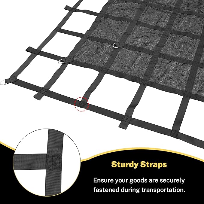 6.75'×8'Cargo Net with Mesh,Basic Waterproof,Breathable,UV Protection,4 Adjustable Straps with Carabiners & S-Hooks.Cargo Net for Pickup Truck Bed is Suitable for Trailer,Pickup Truck,Boat,Jeep,SUV