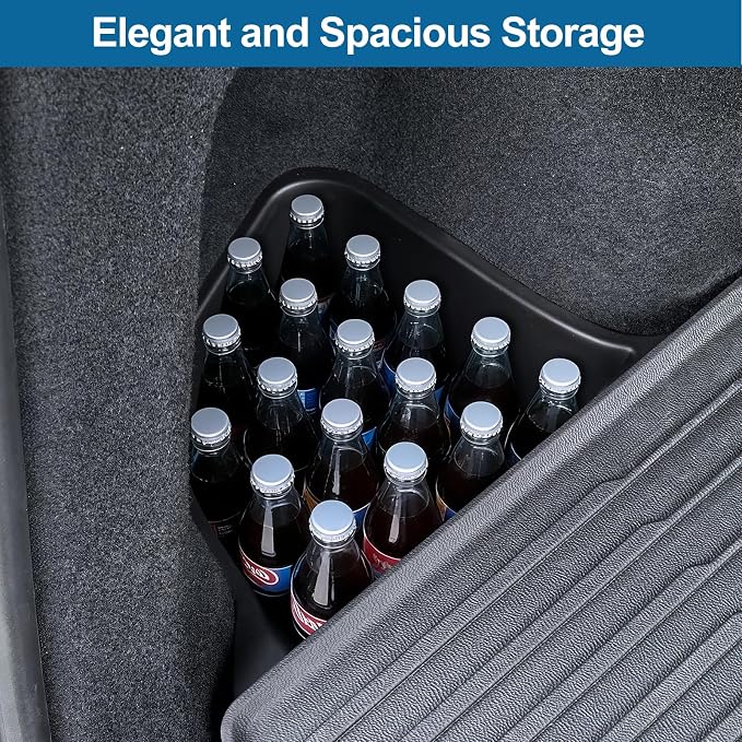 for Model Y Juniper Trunk Storage Bins with Lids 2PCS Trunk Rear Side Cargo Organizer Boxes Custom Fit Model Y Juniper Interior Accessories 2025 2026 Black TPE Waterproof