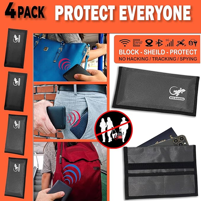 4 Faraday Bag Anti-Tracking GPS RFID Car Key Signal Blocker Wallet Shielding Pouch Protective Case for Cell Phone Car Key FOB, Data Privacy, Electronic Device Security (4 PACK - BLACK AND GRAY)