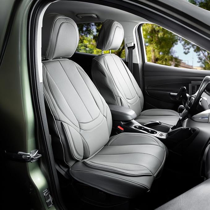 ZONETECH Full Set of 5 Seat Covers for Cars, Waterproof Nappa Leather,Universal Auto Interior Fit for Most Sedans SUV Pick-up Truck (Gray)