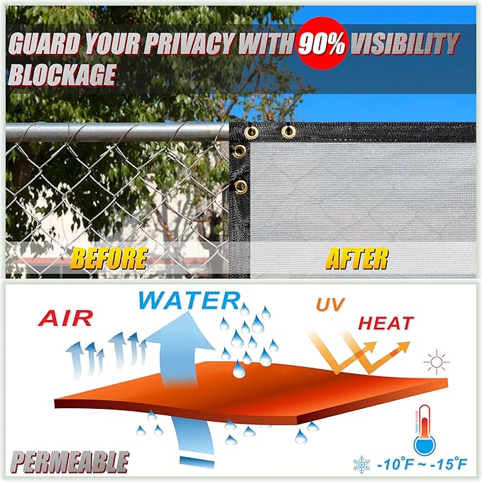 ColourTree Customized Size 6' x 9' Gray Fence Screen Privacy Screen - Commercial Grade 170 GSM - Heavy Duty - 3 Years Warranty - Cable Zip Ties Included