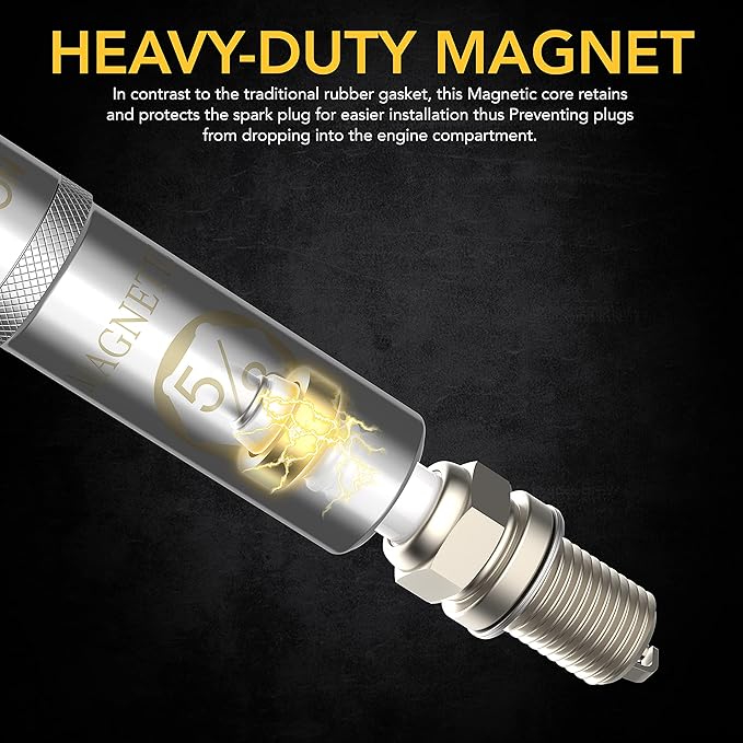 LEXIVON 5/8" Swivel Magnetic Spark Plug Socket, 3/8" Drive x 10" Total Length | Enhanced Magnetic Design with Thin Wall Socket, Cr-v Steel (LX-122)