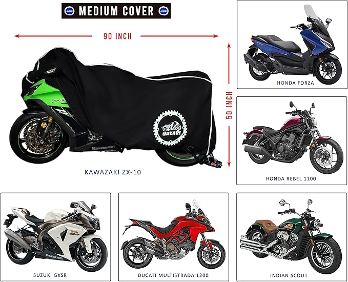 Premium Motorcycle Cover - Waterproof Outdoor Storage Compatible with Adult Bikes - 250cc Scooter Cover M
