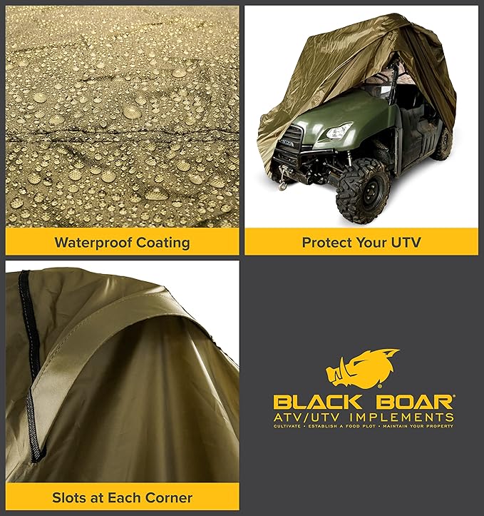 Black Boar UTV Cover - Features Waterproof Polyurethane Coating for Protection Against The Weather - Reinforced Grommets & Side Vents - Includes Storage Bag - Olive (66022)