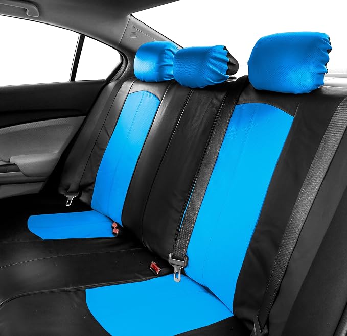 FH Group Highest Grade Faux Leather Split Bench Seat Cover, Rear Set – Universal Fit for Cars Trucks & SUVs (Blue/Black) PU008013