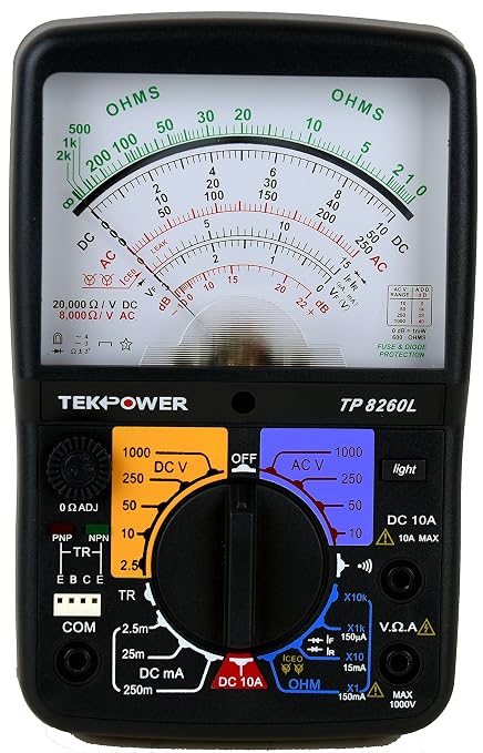 Tekpower TP8260L Analog Multimeter with Back Light, and Transistor Checking Dock