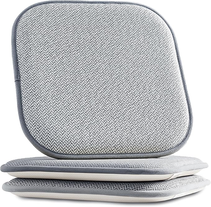 Elegant Comfort Chair Cushion Covers with Ties and Non Skid Rubber Backing-Thick Memory Foam - Soft Cushion Pad- Rounded Square Seat Cover- 16 x 16 Inches - Set of 2 Chevron Textured Pattern, Gray