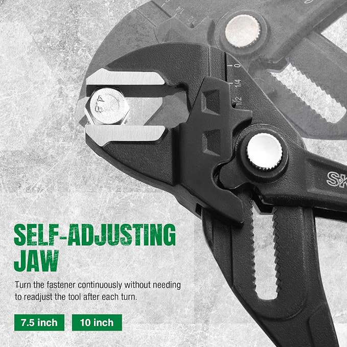 SK 3-Piece Pliers Wrench Set, Adjustable Parallel Smooth Jaw Pliers, 6-Inch, 7.5-Inch, 10-Inch, Premium CR-V Construction, with Rolling Pouch