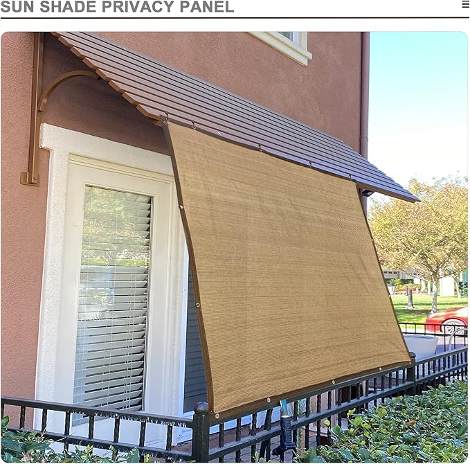 Sun Shade Privacy Panel with Grommets on 4 Sides for Patio, Awning, Window Cover, Pergola or Gazebo (Walnut, 10' x 10')