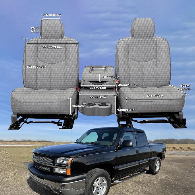 Seat Covers for Chevy Silverado & GMC Sierra 1500 1999 2000 2001 2002 2003 2004 2005 2006 Heavy Duty Cloth Protector Interior Accessories，Waterproof & Machine Washable-Gray (Front)