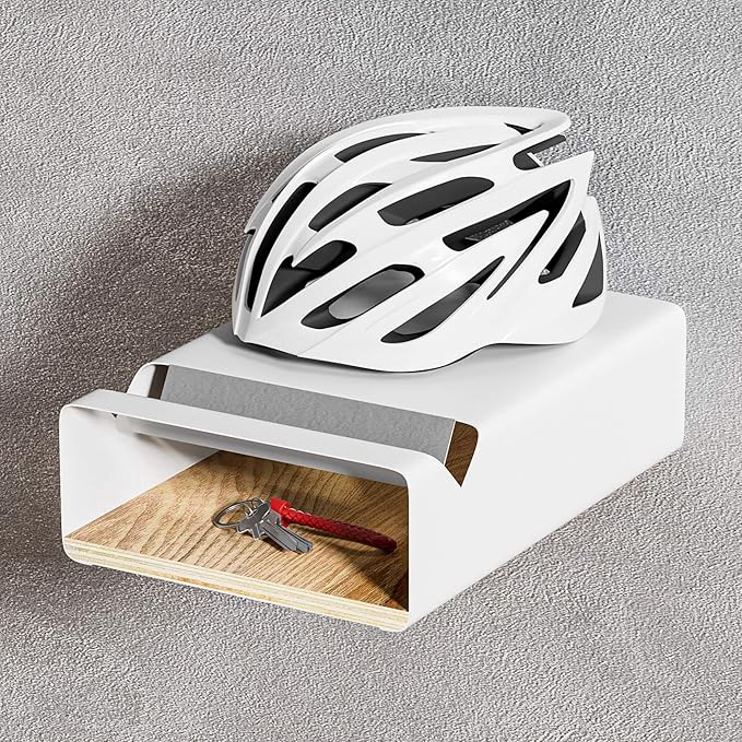 Wall Mount Bike Rack - Metal Mountain Bike Storage Hanger for Home and Garage, Race Bicycle Wall Mount for Store Your Helmet, Shoes, Gloves and Keys (White)