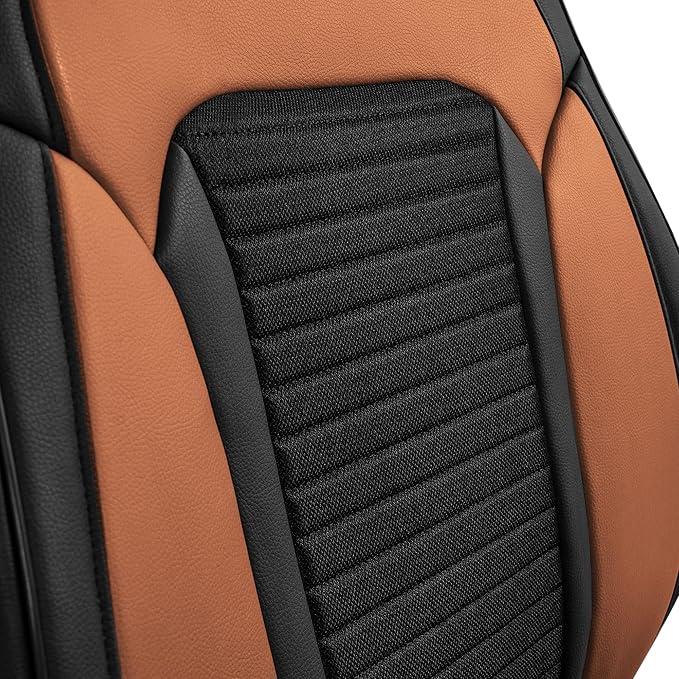 FH Group Front Set Faux Leather Car Seat Covers for Low Back Seat, Universal Fit, Airbag Compatible Car Seat Cushions for SUV, Sedan Brown