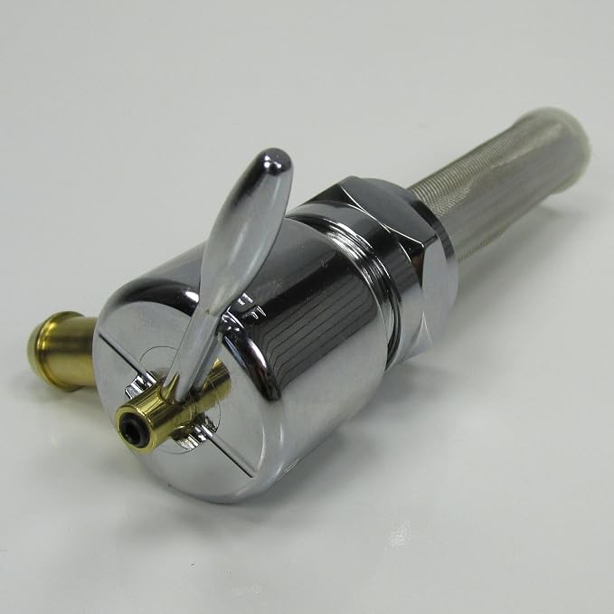 Chrome 22mm HI-FLOW Petcock LEFT SIDE 90 Degree Fuel Outlet Shut Off Valve for 1975-2006 Harley Big Twin & Sportster Models w/22mm Petcock Bung - Use with 3/8" ID Fuel Hose - Replaces HD Pt# 62168-81