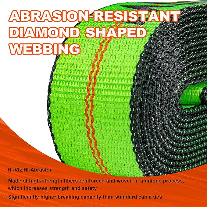 2" x 16' Tie Down Strap with Chain Extension Ends,4pack,Car Trailer Tie Down Straps,Replacement Strap for 8 Point Roll Back Vehicle Tie Down Kit,Tow Truck Accessories