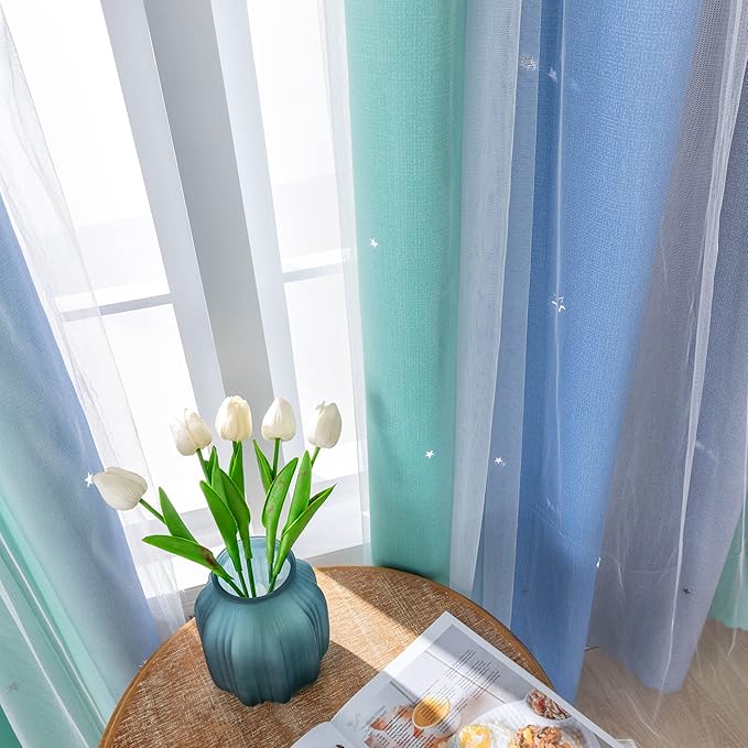 XiDi Curtains for Girls Bedroom Kids Room Unicorn Princess Theme Home Decor 72 inches Length Blue Green Grey, W52 X L72 2 Panels