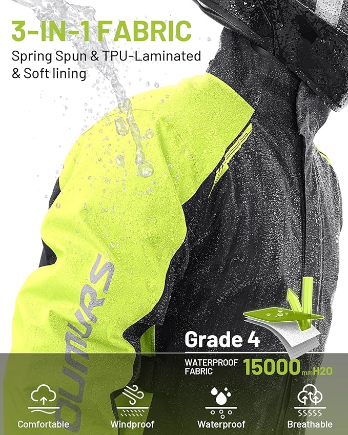 Oumurs Motorcycle Rain Suit For Men & Women Waterproof Motorcycle Rain Gear Fishing Riding Golf Working Bike Hunting Camping Rain Coat, Lightweight Nylon Reflective Rain Jacket Rain Pants