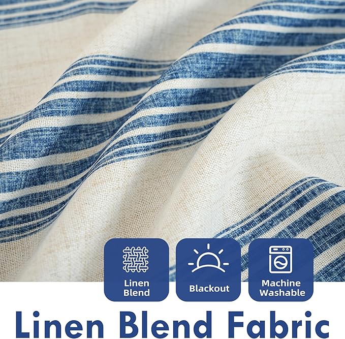 DriftAway Chris Double Layer Blackout Tie Up Curtains Thermal Insulated Fully Lined Vertical Striped Balloon Roman Shade Bathroom Window Adjustable Rod Pocket 39 Inch by 55 Inch Jean Navy