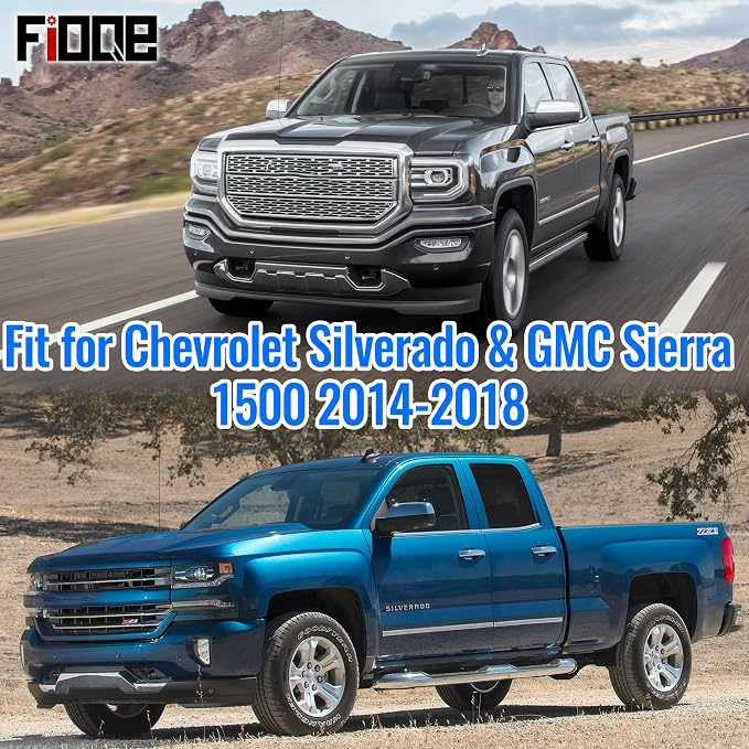Thickened Composite Fabric Front Seat Covers for Chevy Silverado & GMC Sierra 1500 2015 2016 2017 2018 Durable Cloth Composite Foam with Headrest and Console Covers- Black