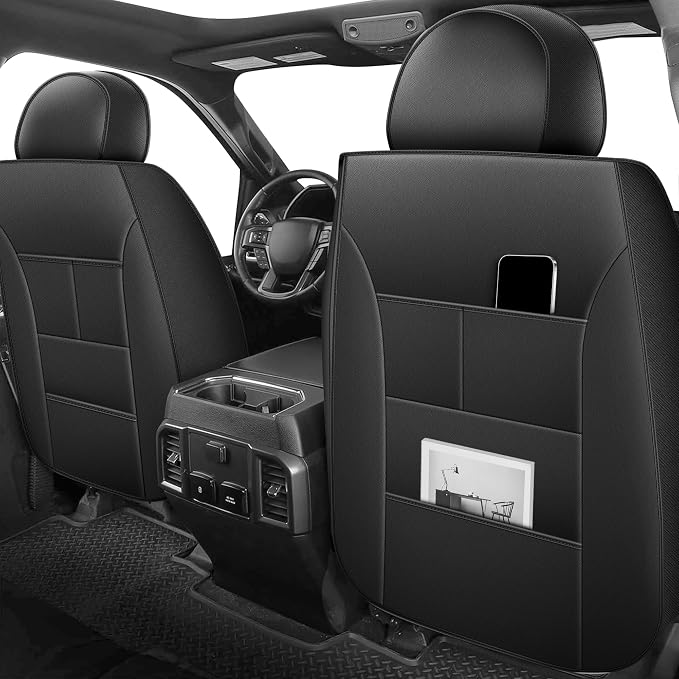 TTX for Dodge RAM 1500 2500 3500 2012-2025 2026 Seat Covers - Waterproof Faux Leather Seat Cushion Cover and Flat Bench(Full Set/Black)