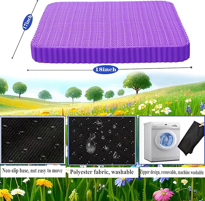 Innovative Gel Seat Cushion for Long Sitting, Seat Cushion for Back, Sciatica, Hip, Tailbone Pain Relief, Large and Thick, Used for The Office, Wheelchair, Recliner, Car, Truck.(Púrpura)