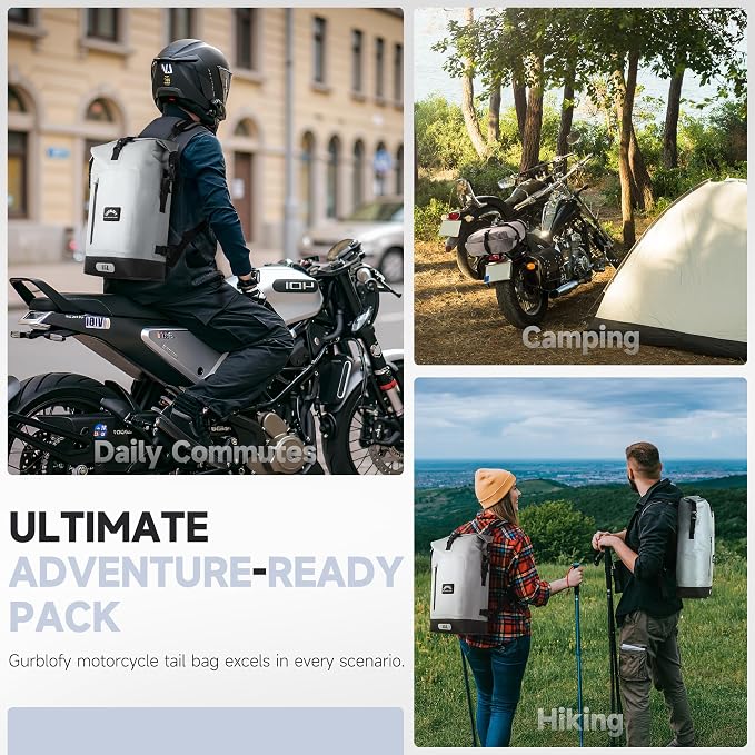 Motorcycle Tail Bag, 15L Waterproof Motorcycle Saddle Bag | 2 Size and 3 Color Options Luggage Bag, PVC Travel Bag, Rear Seat Bag, Stone Grey GT-15GRY