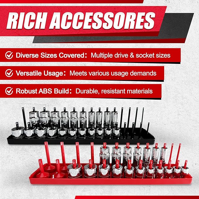 EACELIY 8PCS Socket Organizer Tray Set,1/2", 1/4" and 3/8" SAE & Metric Deep & Shallow Socket Holder Kit, Deep and Shallow Socket Holders for Toolboxes(sockets not included)