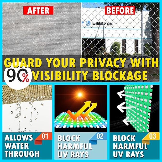 ShadeMart 8' x 29' Fence Privacy Screen Grey Heavy Duty 170 GSM Fencing Mesh Shade Net with Grommets & Zip Ties, 90% Blockage Fence Screen for Balcony Yard Outdoor Garden Pool (We Customize Size)