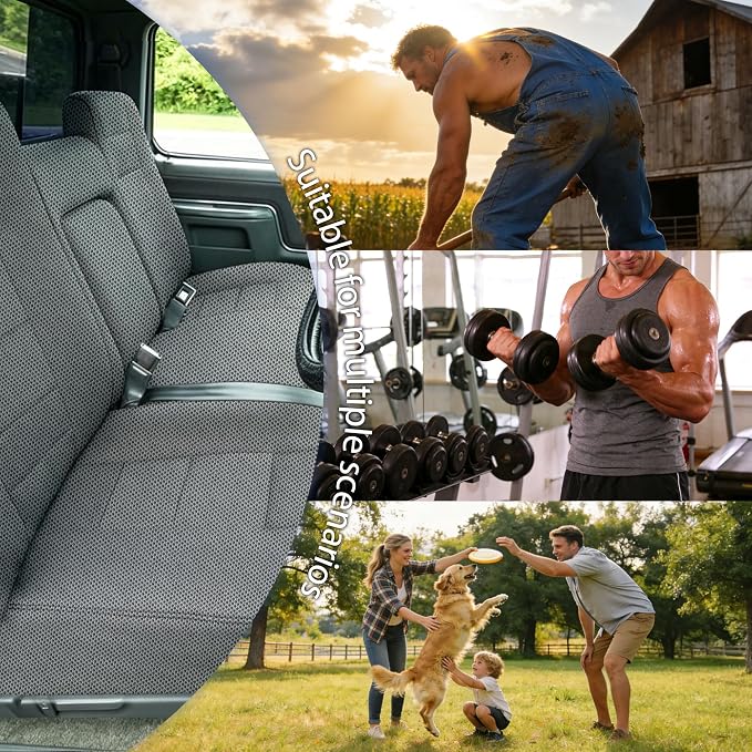 Truck Seat Covers for Ford F150 1987-1991 Front Bench Seat with Armrest and Molded Sandwich Composite Sponge Fabric - Gray